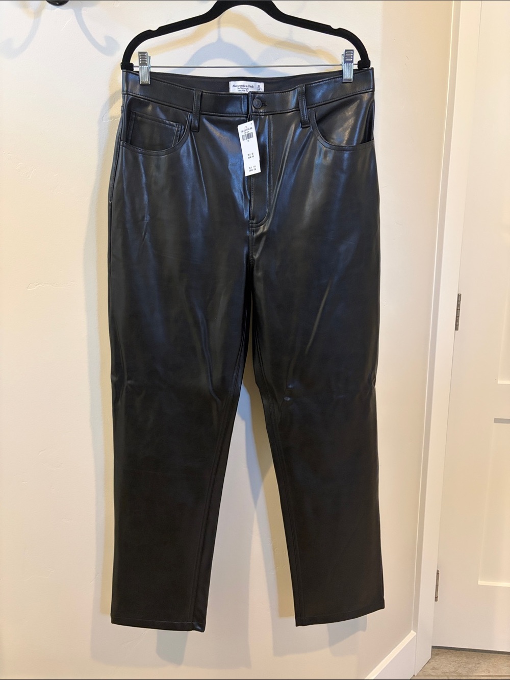 Abercrombie & Fitch Black Faux Leather Straight-Leg Pants
